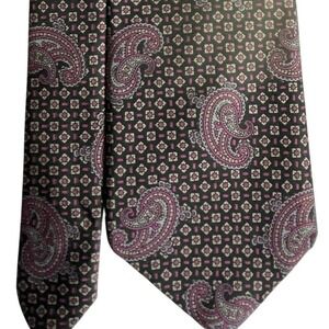Barry of London Silk Paisley Tie Purple Gray Medallion Mens Necktie